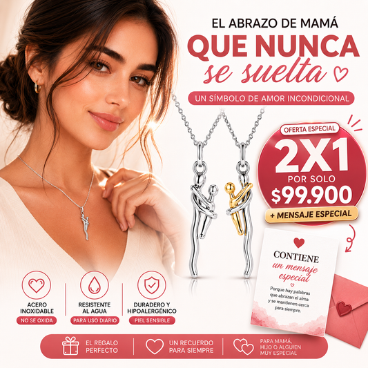 2x1 Collar Abrazo Eterno Madre e Hijo PREMIUM + OBSEQUIO mensaje especial